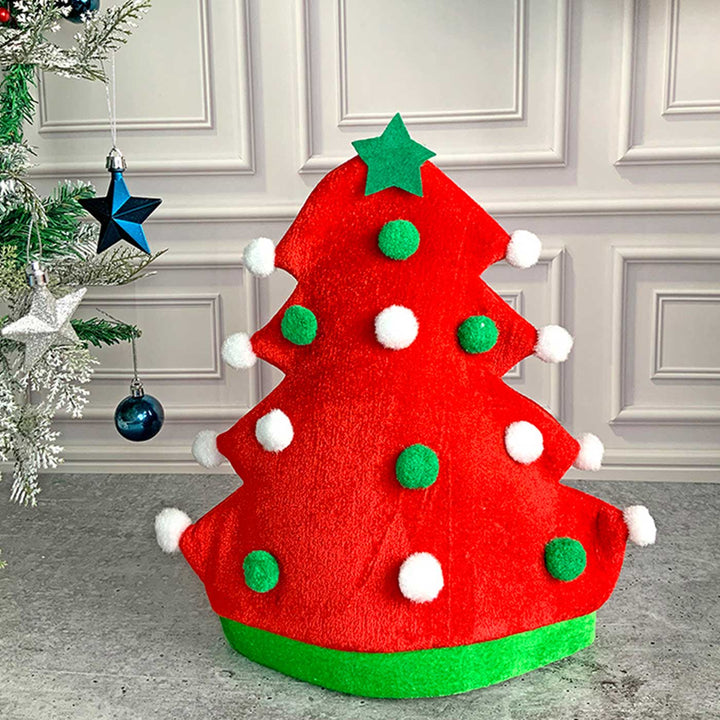Handmade Red Pompom Christmas Tree Shaped Velvet Santa Hat | Xmas Gifting Ideas