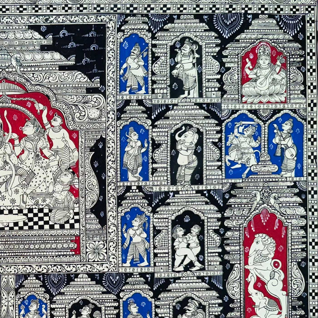 24 X 40 Inch | Handmade Canvas Mukhasalla With Rama And Sita Painting