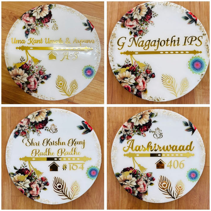 Personalized Round Floral Theme Resin Name Plate
