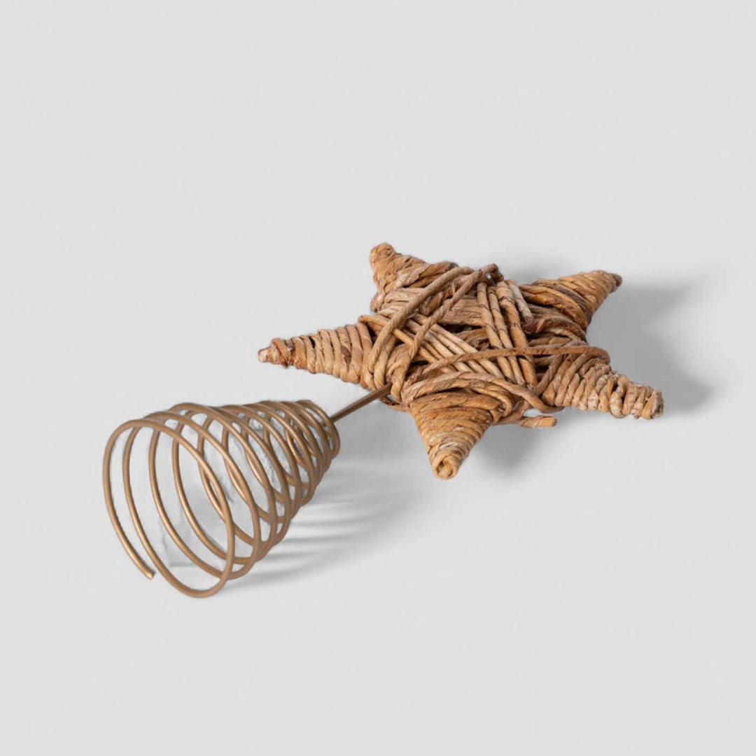 Handmade Banana Rope Star Christmas Tree Topper With Lights