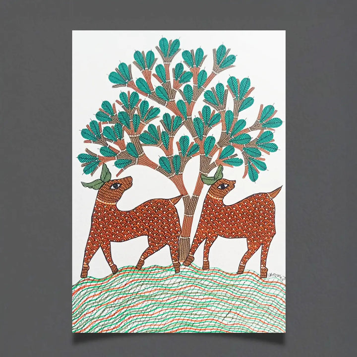 11 x 16 Inch | Nature & Wildlife | Original Hand Painted Tribal Gond Art Painting | Acrylic Paint On Paper