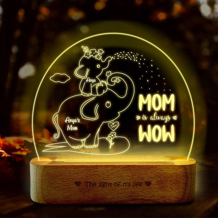 Personalized Elephant Theme "Mom Is Always Wow" Engraved Acrylic Lamp For Mothers