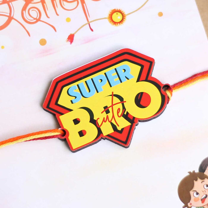 Handmade Super Cute Bro Magnet Wooden Rakhi With Roli Chawal For Brother - Close-up of Bracelet Design