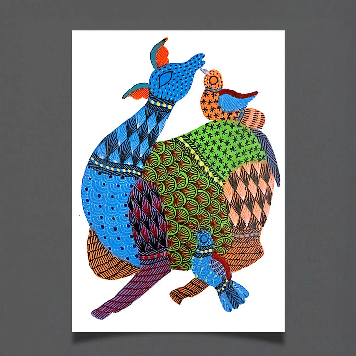 6 x 8 Inch | Harmony in the Wild | Original Hand painted Tribal Gond Art Painting | Acrylic Paints On Paper