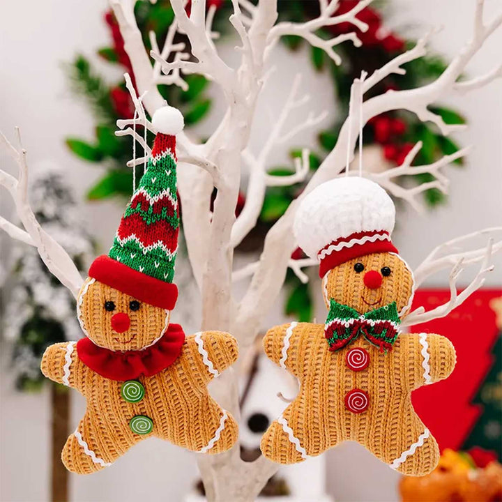 Handmade Gingerbread Knitted Woolen Ornaments For Christmas Tree Decoration | Set Of 2