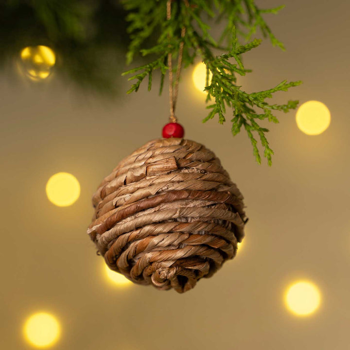 2 Pc | Handmade Banana Rope Christmas Ball Ornaments
