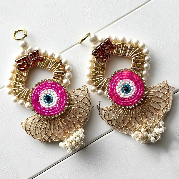 Handmade Beaded Evil Eye Shubh Labh Hangings | Set Of 2