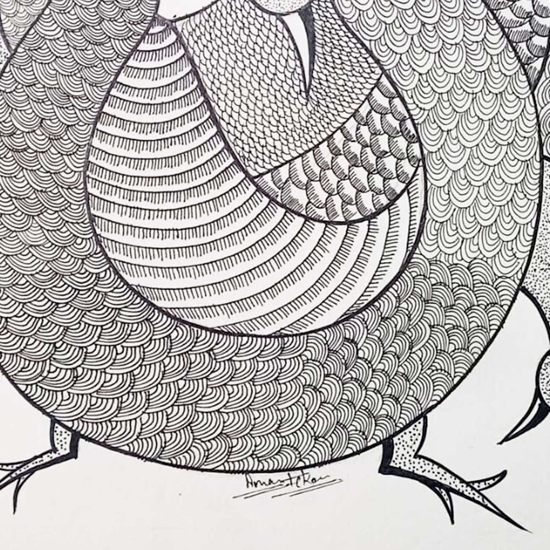11 x 15 Inch | Peacock Family | Original Hand Painted Tribal Gond Art Painting | Acrylic Paints On Paper