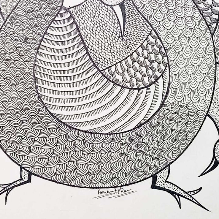 11 x 15 Inch | Peacock Family | Original Hand Painted Tribal Gond Art Painting | Acrylic Paints On Paper