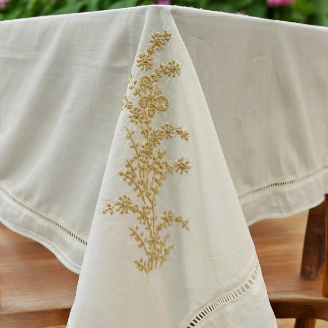 Hand Embroidered Floral Chikankari Cotton Table Cloth