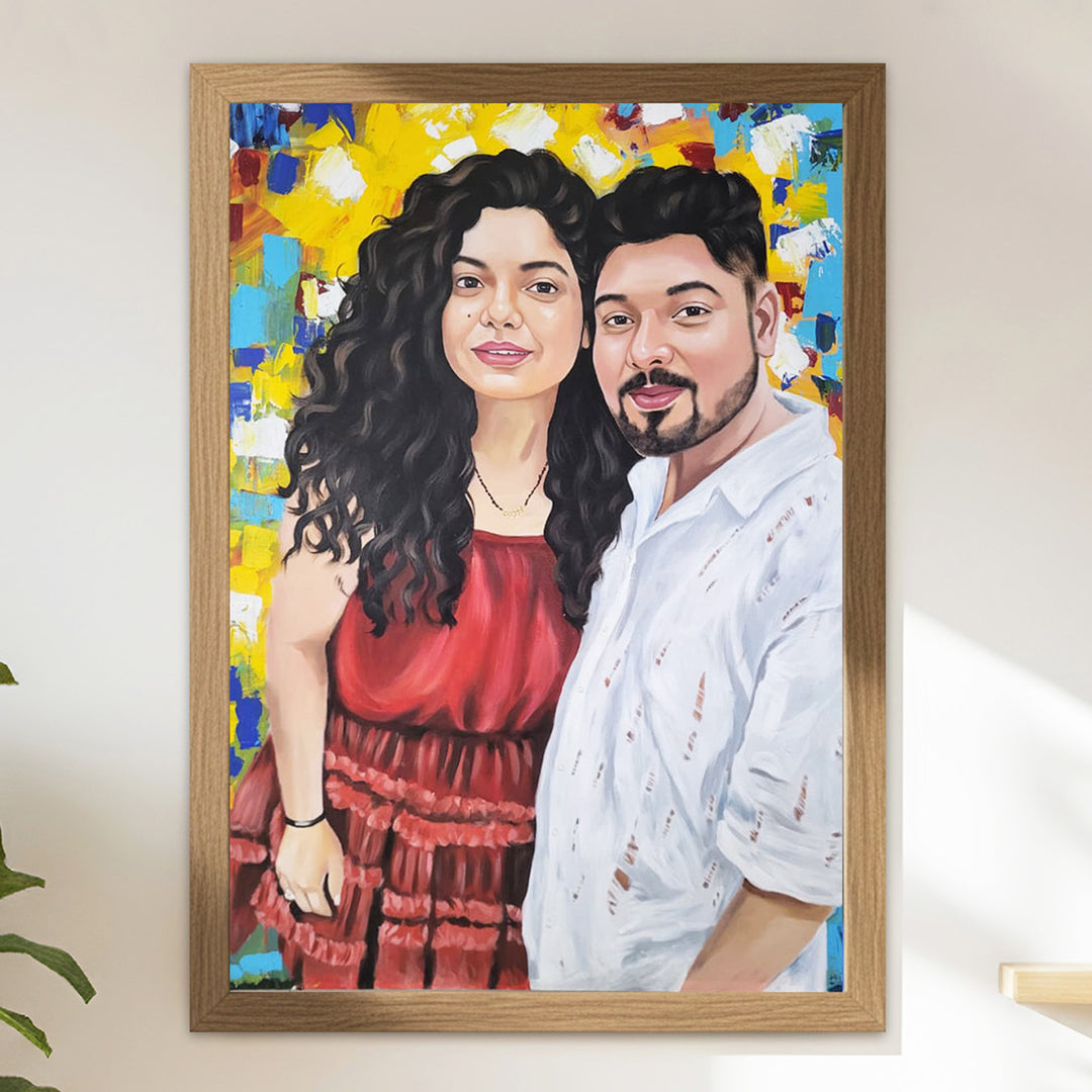Photo Personalized Hand Painted Portrait With Premium Wooden Frame