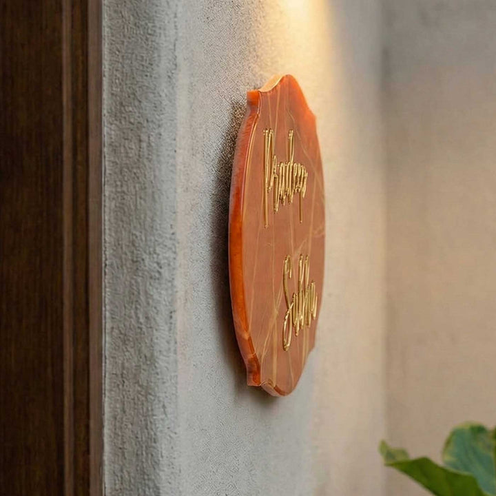 Handmade Resin Orange & Gold Victorian Marbled Name Plate