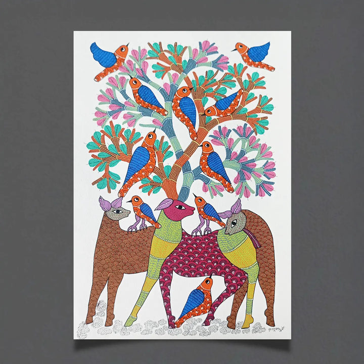 24 x 36 Inch | Sky & Earth | Original Hand Painted Tribal Gond Art Painting | Acrylic Paint On Canvas