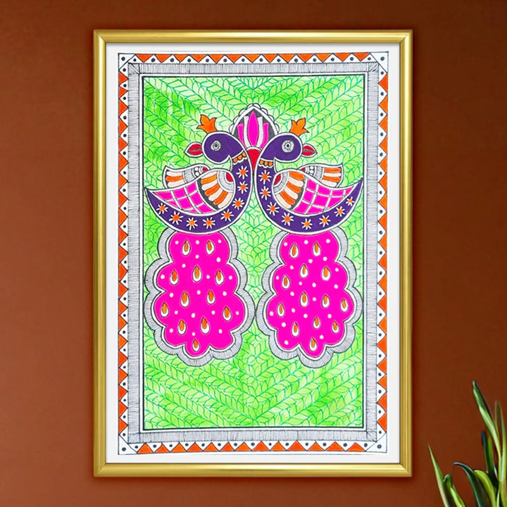 8 x 5 Inch | Symphony In Pink & Green | Original Hand Painted Madhubani Painting On Paper