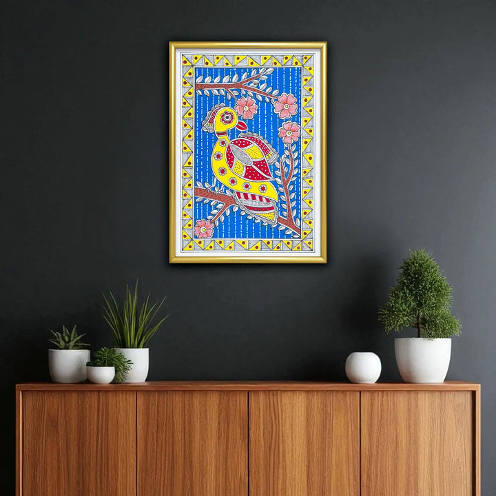 8 x 5 Inch | The Yellow Chirp | Original Hand Painted Madhubani Painting On Paper