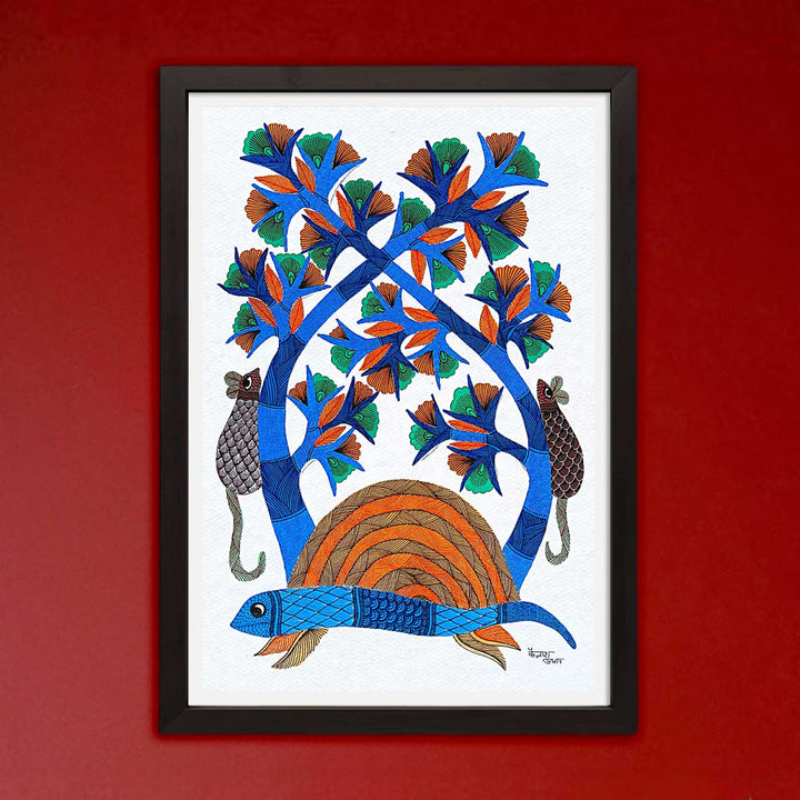 11 x 15 Inch | Harmony of Nature | Original Hand painted Tribal Gond Art Painting | Acrylic Paints On Paper