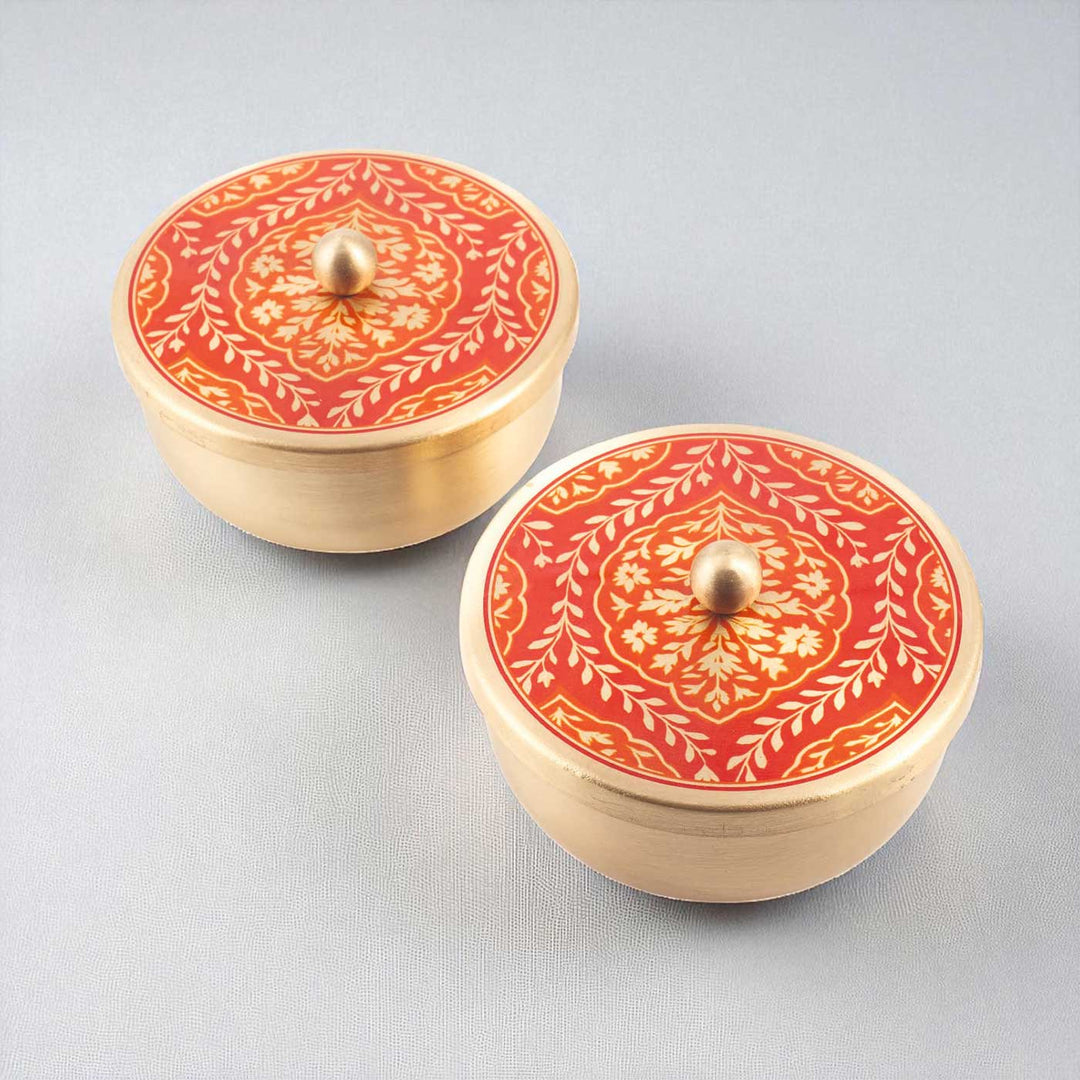 Hand-Painted Sanskaar Brass Gift Hamper | Includes 2 Containers And 1 Gift Box