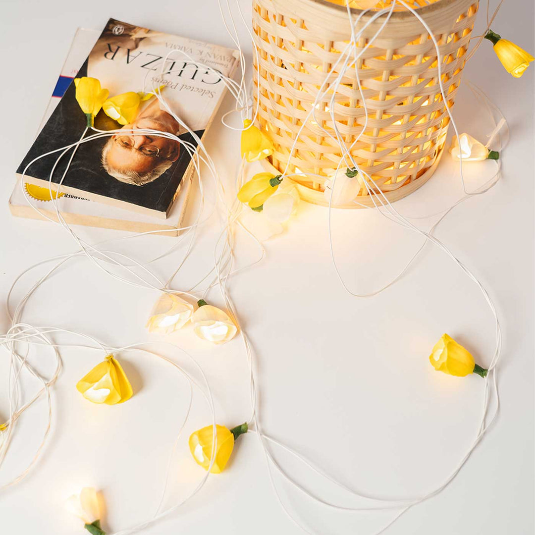 Handmade Poov String Light Yellow Color Sholapith Fairy Light