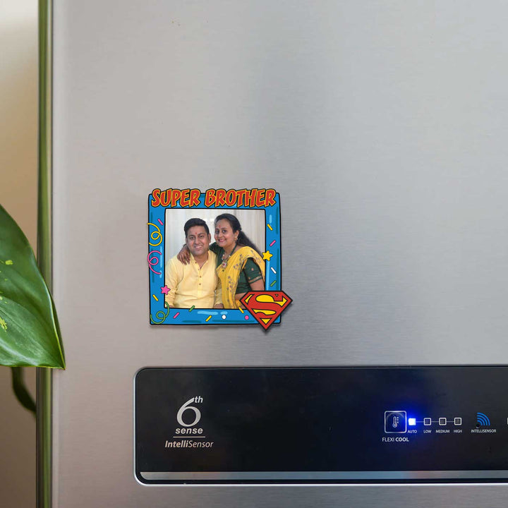 Photo Personalized "Super Brother" Theme Wooden Fridge Magnet For Siblings