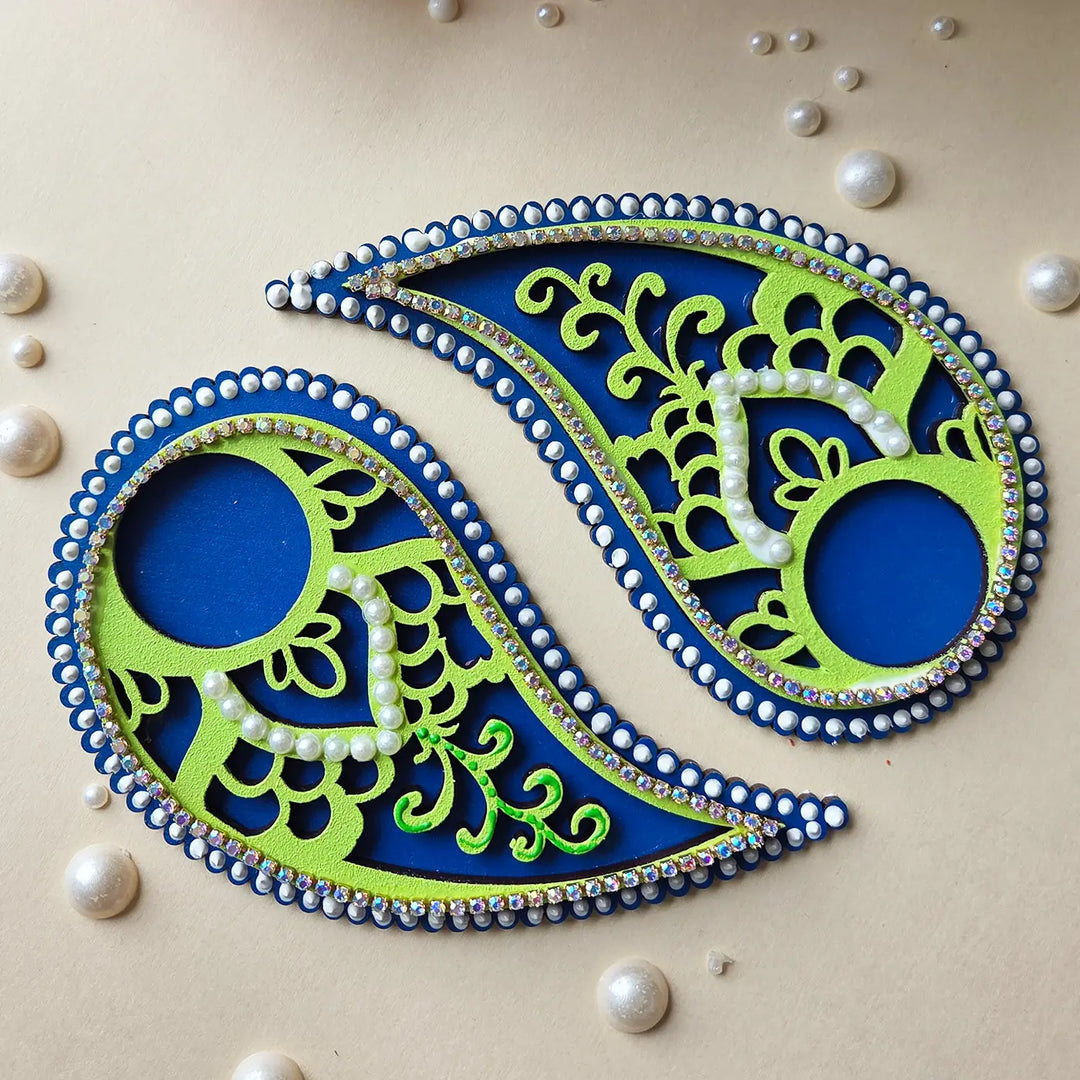 Hand-Painted Mirror Work Paisley Shaped MDF Wood Tealight Holder | Set Of 2