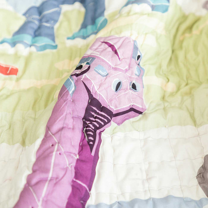 Personalized Dino Goes To School Theme Cotton Quilt For Kids