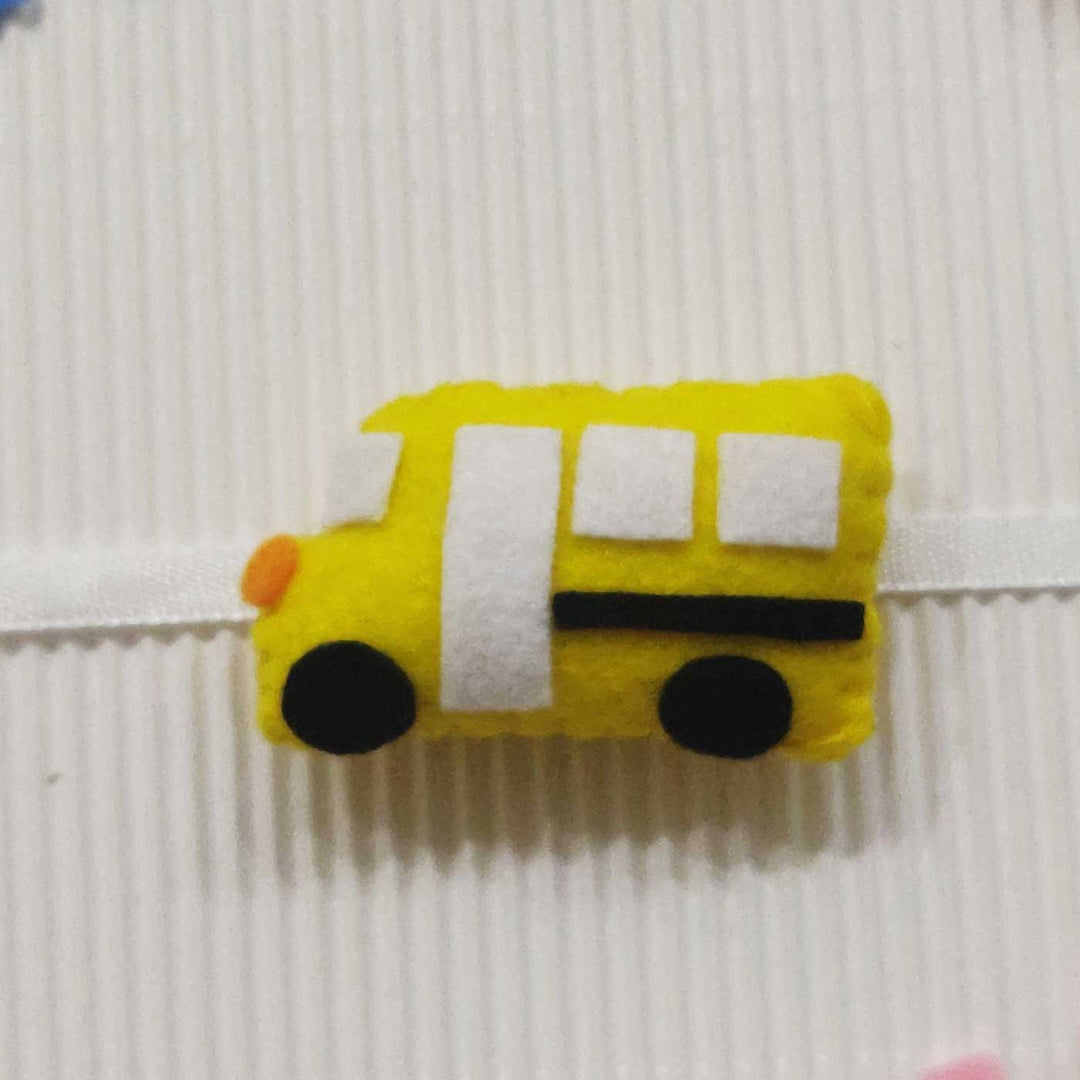 Handmade Bus Theme Felt Kids Rakhi With Roli Chawal - Close-up of single item