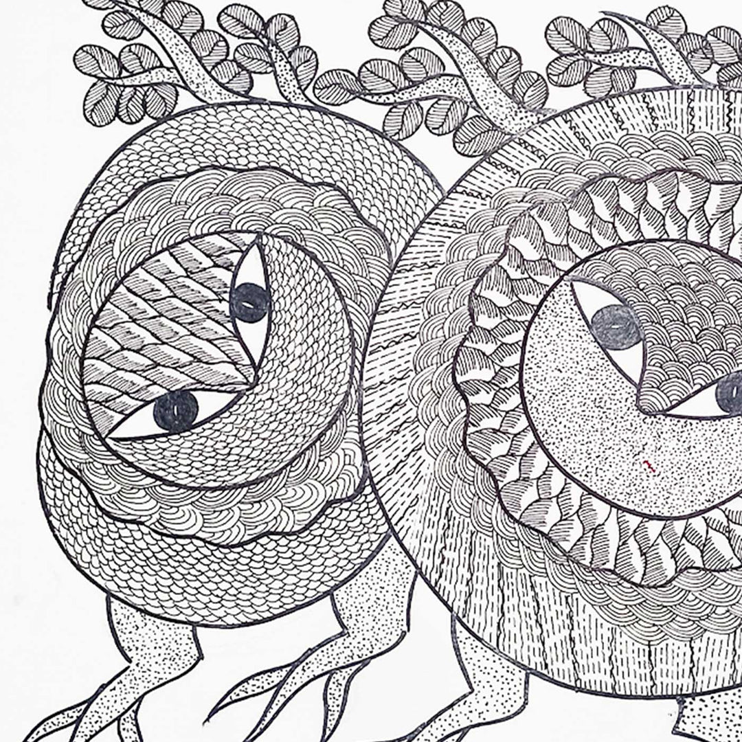 11 x 15 Inch | Whispers Among Trees | Original Hand Painted Tribal Gond Art Painting | Acrylic Paint On Paper