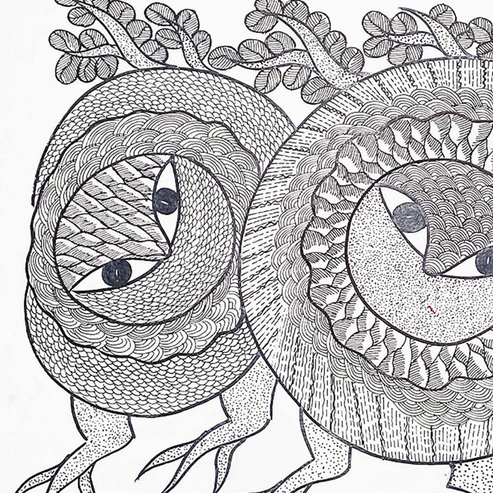 11 x 15 Inch | Whispers Among Trees | Original Hand Painted Tribal Gond Art Painting | Acrylic Paint On Paper