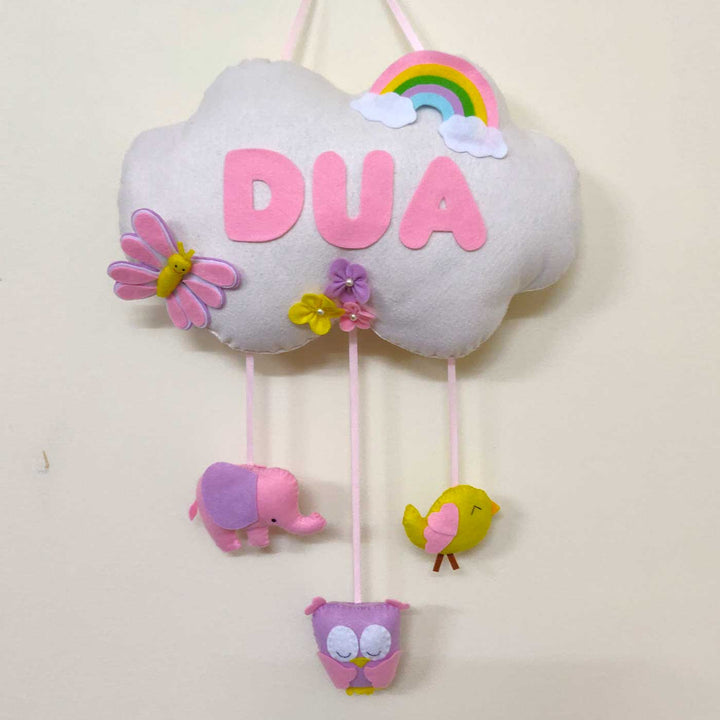 Personalized Handmade Butterfly, Rainbow & Cloud Theme Felt Kids Name Plate
