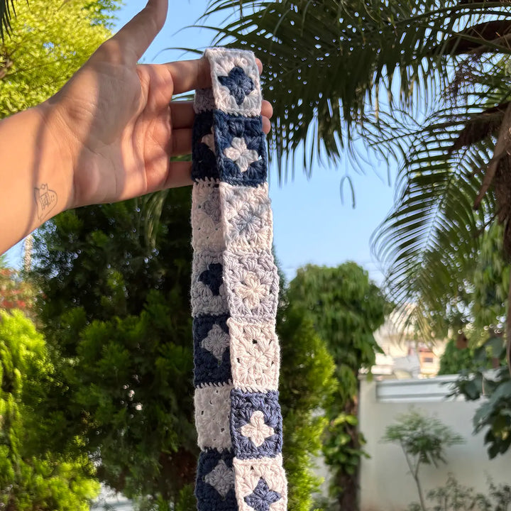 Handmade Crochet Flower Design Cotton Sling Bag Belt
