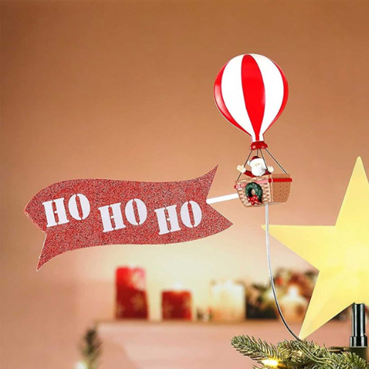 Reusable Animated Santa'S Hot Air Balloon Tree Topper With Banner And Light