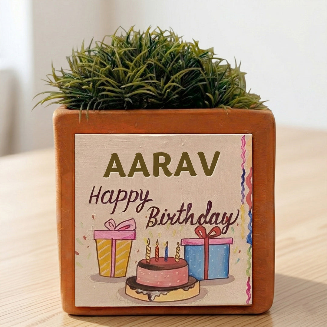 Happy Birthday Personalized Handpainted Terracottta Planter