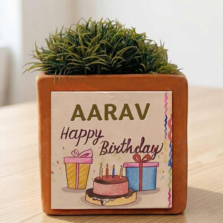 Happy Birthday Personalized Handpainted Terracottta Planter