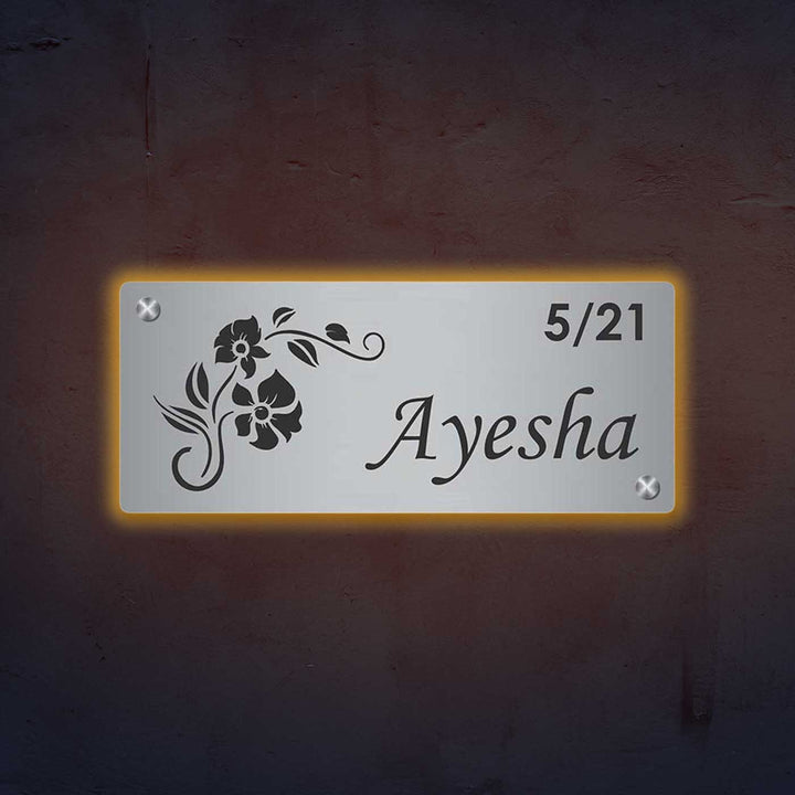 Personalized Laser Cut Floral Theme Steel Name Plate