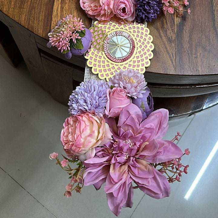 Handmade Beaded Violet Floral Design Jute Toran
