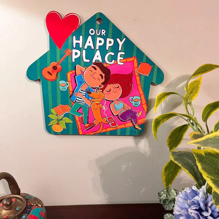 Printed Dog Theme "Our Happy Place" MDF Wood Wall Decor