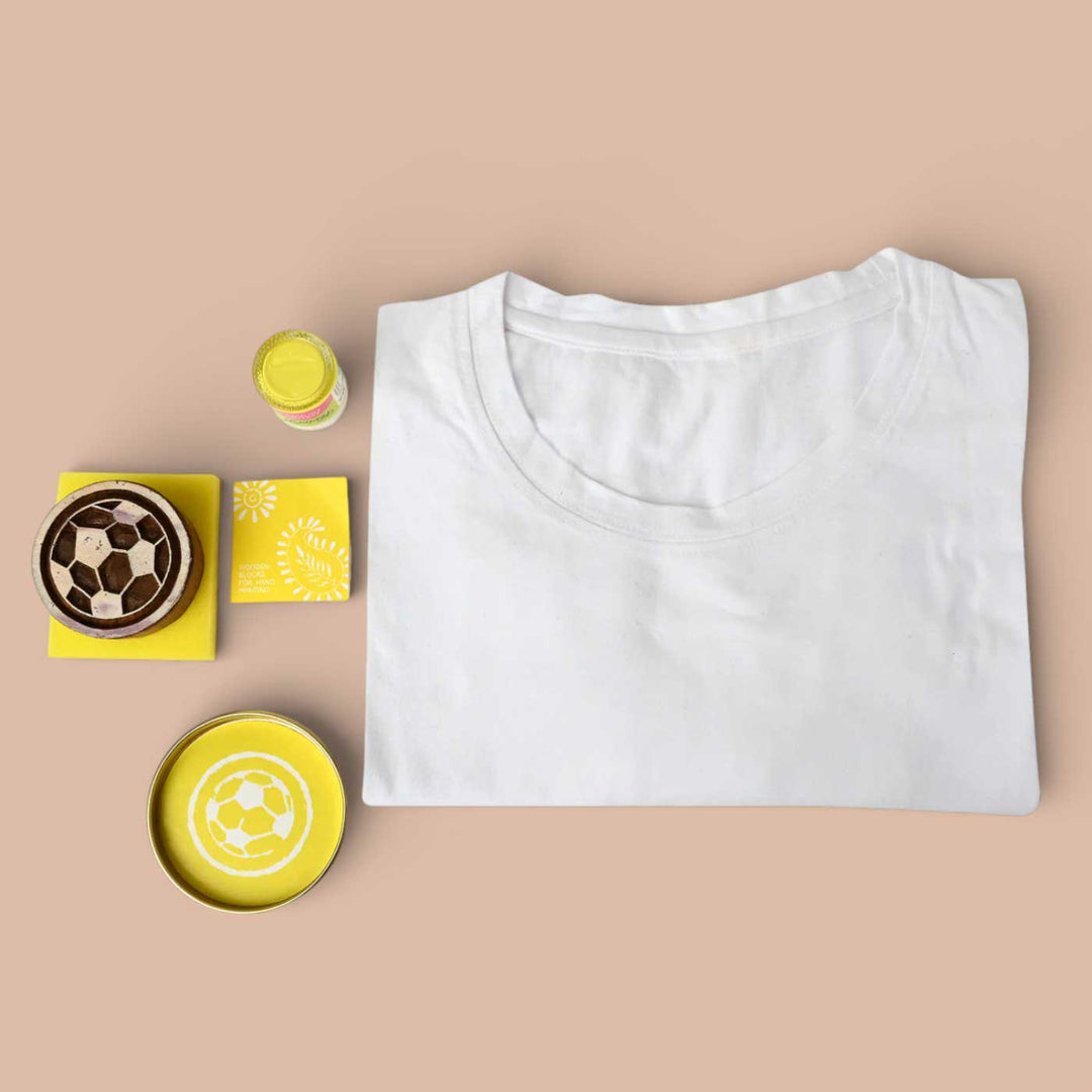 Football Design T-shirt Block Print DIY Kit | 1 White Cotton T-shirt, 1 Fabric Paint And 1 Wooden Block