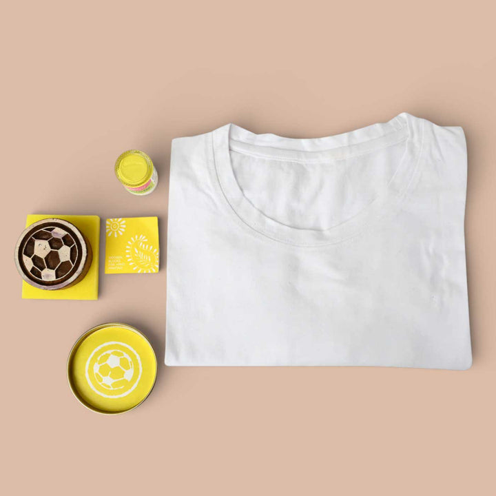 Football Design T-shirt Block Print DIY Kit | 1 White Cotton T-shirt, 1 Fabric Paint And 1 Wooden Block