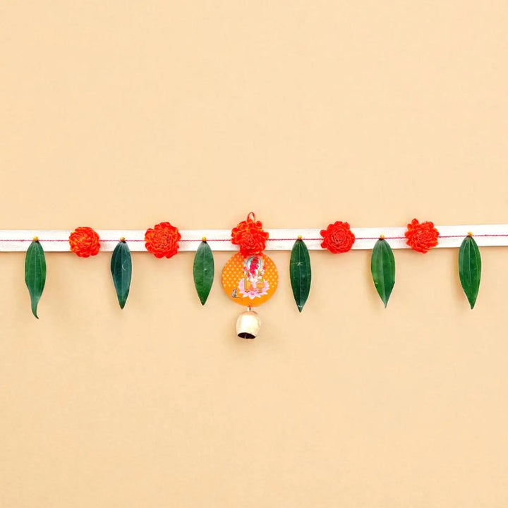 Handmade Orange Ganesha Motif Shola Flower Toran