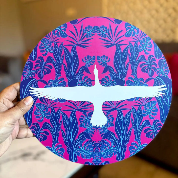 Printed Round White Bird Theme MDF Wood Wall Decor