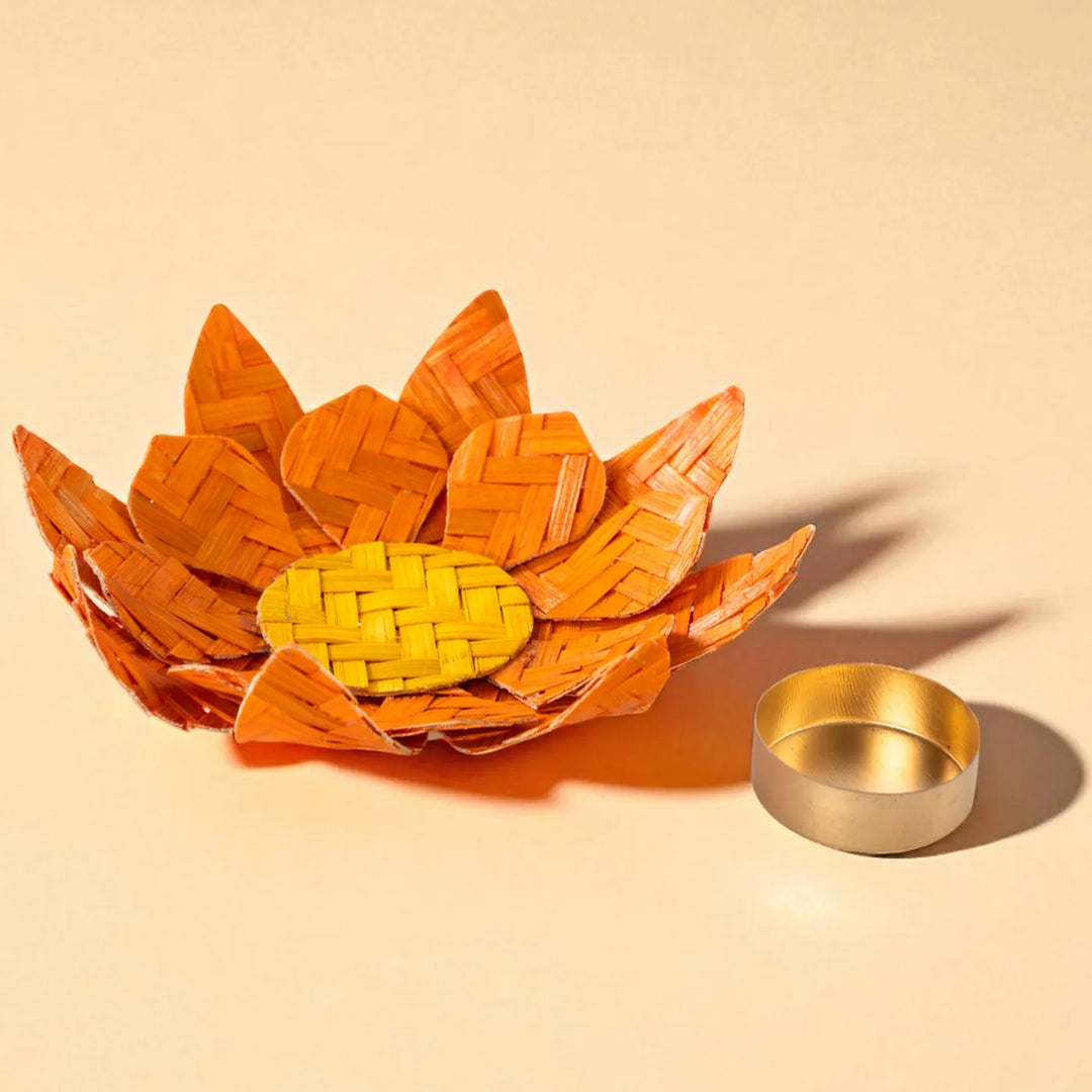 Lotus Eco-Friendly Handmade Woven Bamboo Tealight Holder
