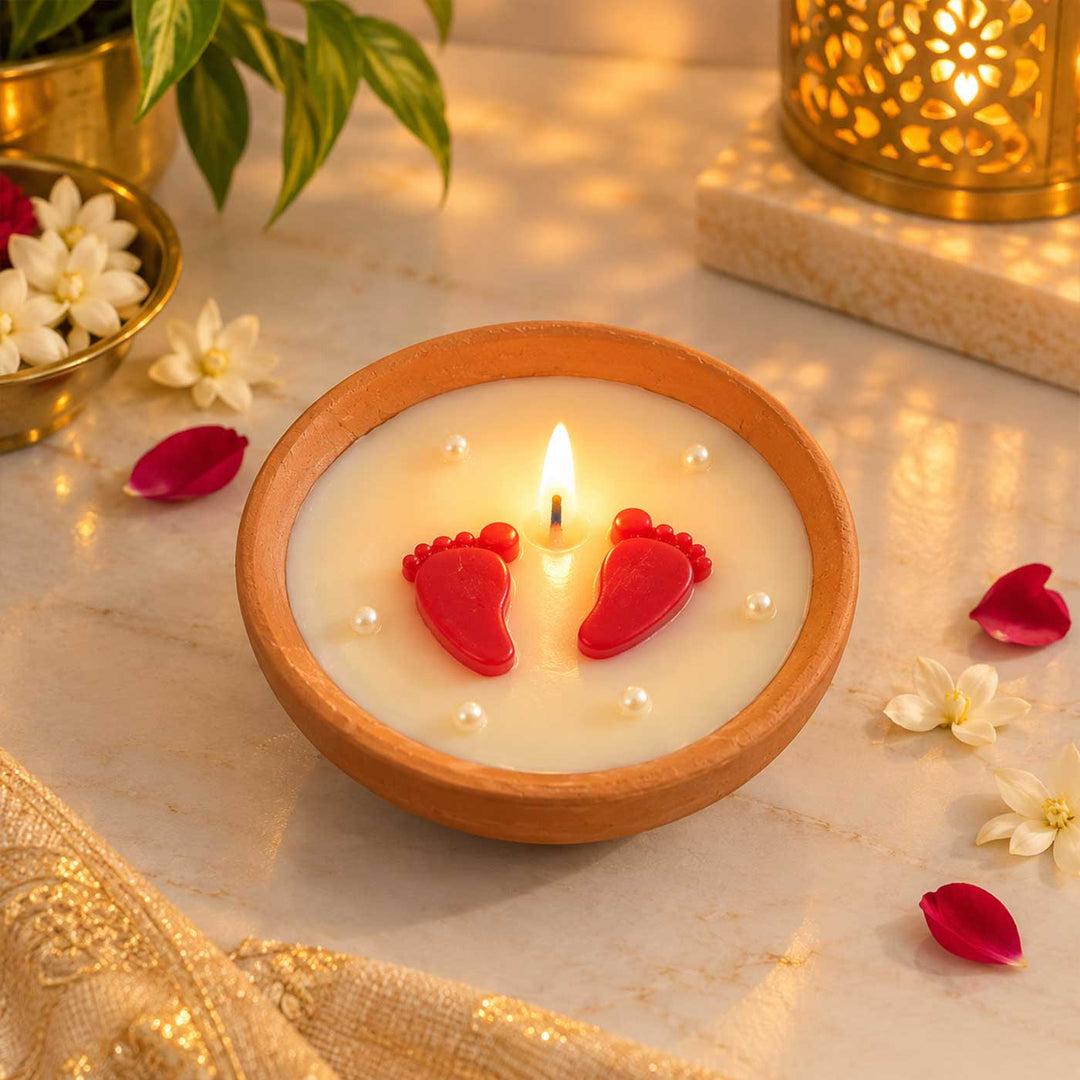4 pc | Handmade Terracotta Urli Soy Wax Candle In Assorted Fragrances