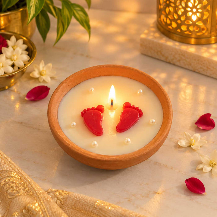 4 pc | Handmade Terracotta Urli Soy Wax Candle In Assorted Fragrances