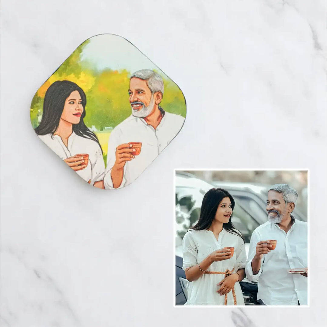Photo Personalized Hand-Painted Dad And Daughter Theme MDF Wood Fridge Magnet
