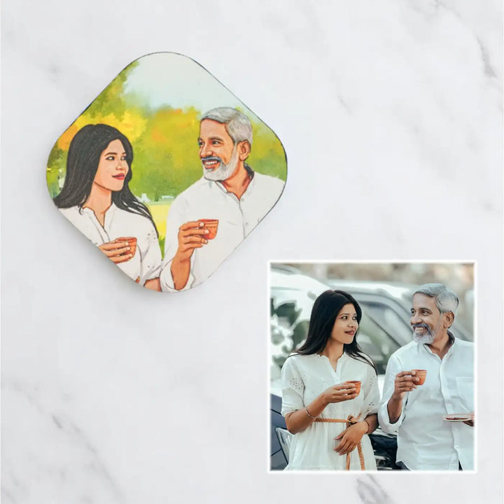 Photo Personalized Hand-Painted Dad And Daughter Theme MDF Wood Fridge Magnet