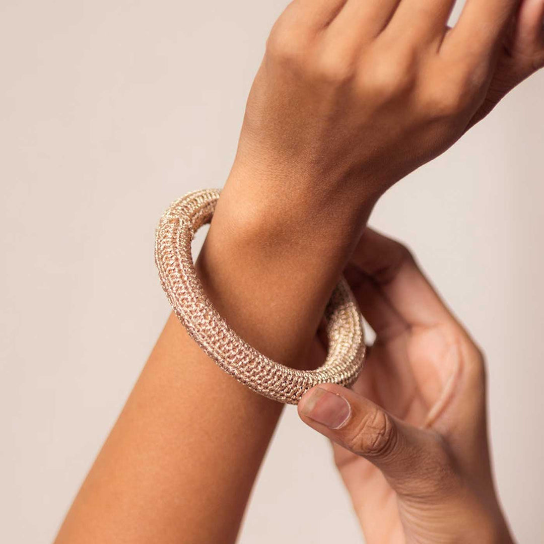 Handmade Crochet Rangat Gold Zari Solid Bangle