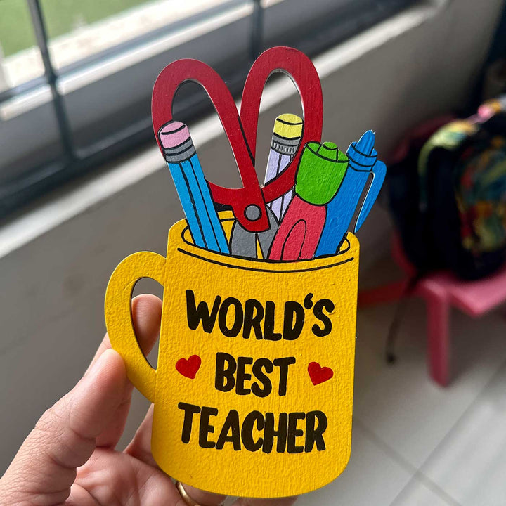 Hand-Painted "World's Best Teacher" Wooden Fridge Magnet