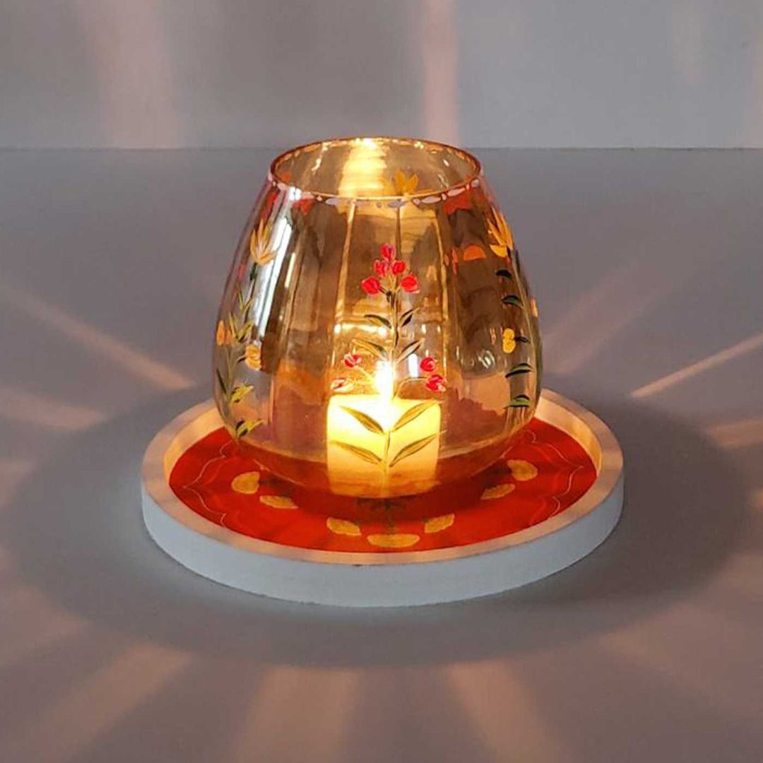 Hand-Painted Meher Wooden Candle Holder