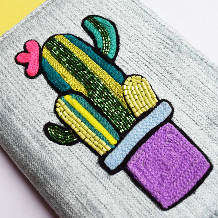 Handmade Embroidered Cactus Design Passport Cover