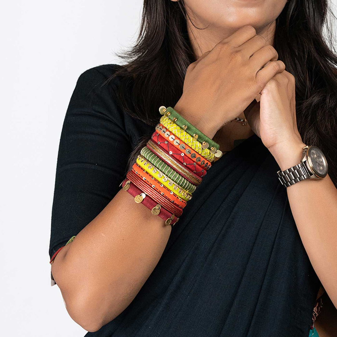 Multicolour Handcrafted Netra Sequence Work Bangles | Set of 10